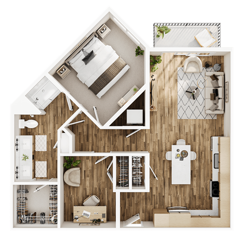 Floor plan for 1 bed, 1 bath, 866 sqft